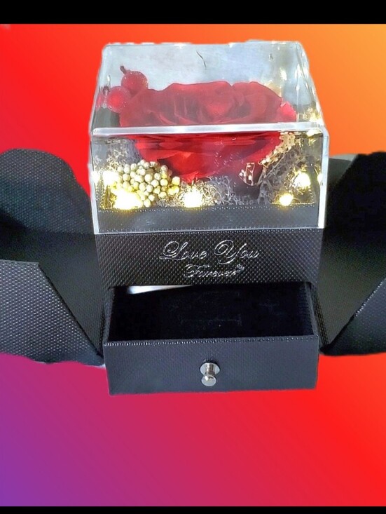 not listed Accessories - Romantic Red Preserved Rose Jewelry Box with LED Lights